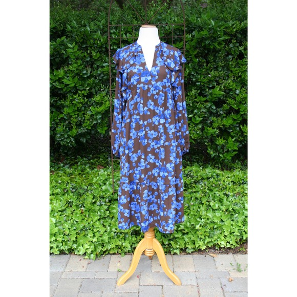 Chocolate Blue Floral Ruffle Prairie Tent Dress ShabbyChic Romantic CottageCore - Picture 3 of 11